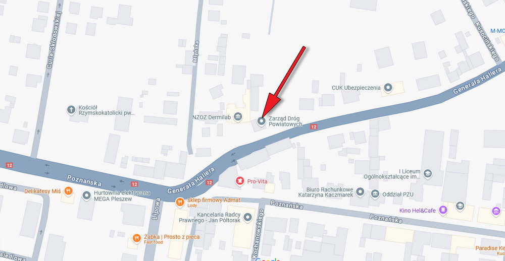 Zobacz na mapie gdzie się znajdujemy. Nasz budynek pokazuje czerwona strzałka