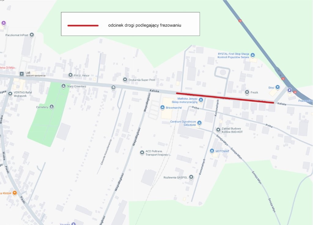 frezowanie drogi kaliska pleszew mapa